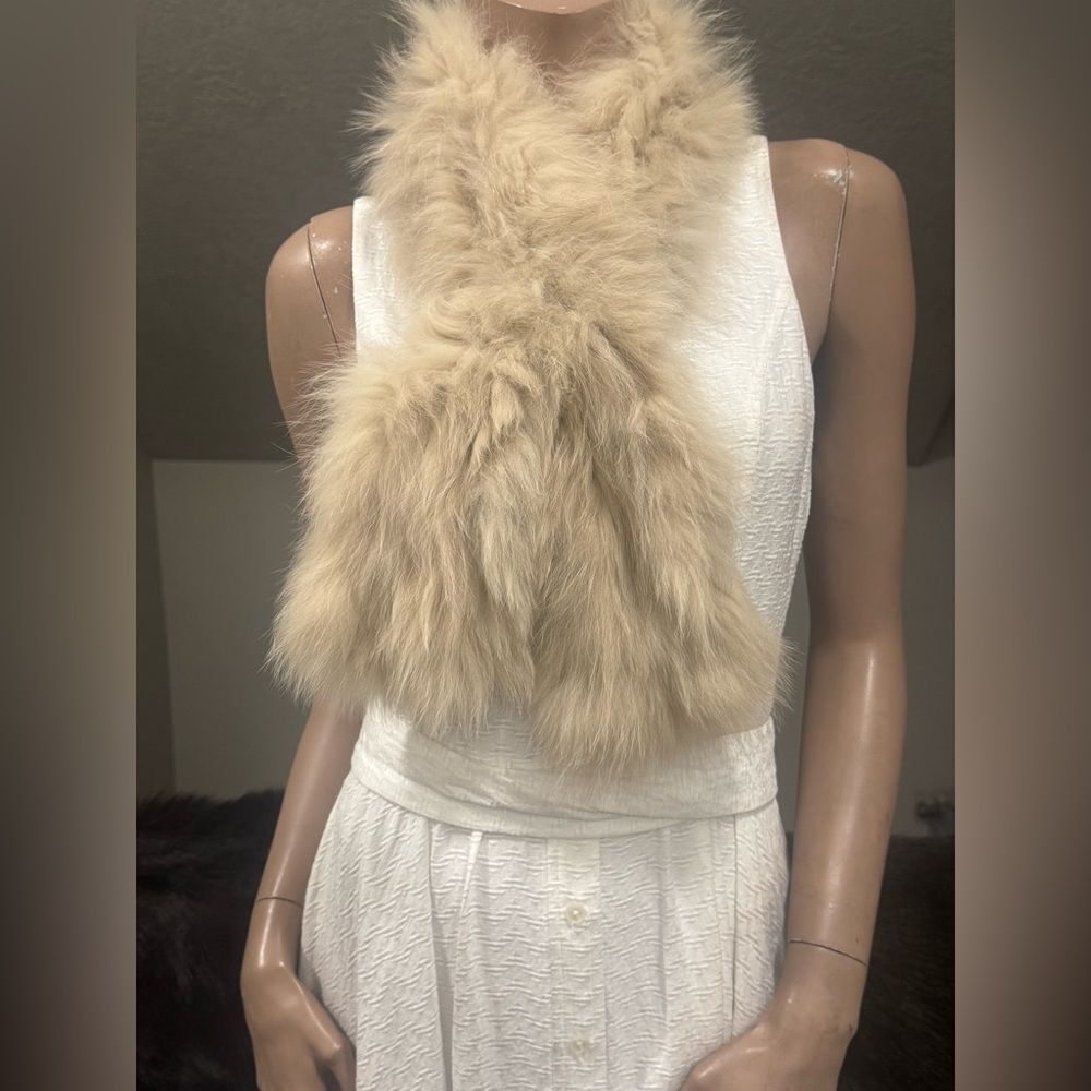 Real Fox Fur Scarf, Soft & Cozy Knitted Fox Fur Scarf, Beige Fox fur Collar